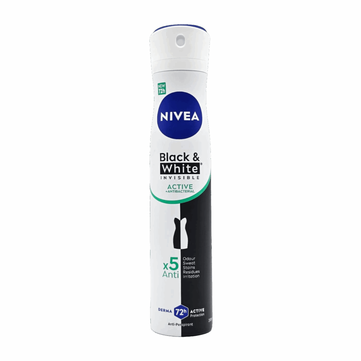 NIVEA-DEO SPRAY-200ml-DE-W-BLACK & WHITE INVISIBLE ACTIVE + ANTIBACTERIAL - Image 1
